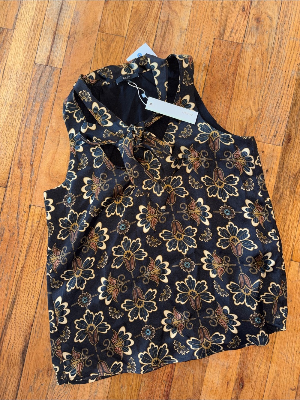 DREW Black Floral Tie-Neck Sleeveless Camisole NWT